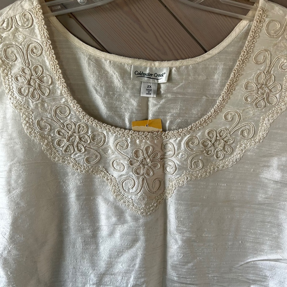 Coldwater Creek Ivory 100% Silk Embroidered Shell Blouse Top Womens 2X NEW - Picture 3 of 7